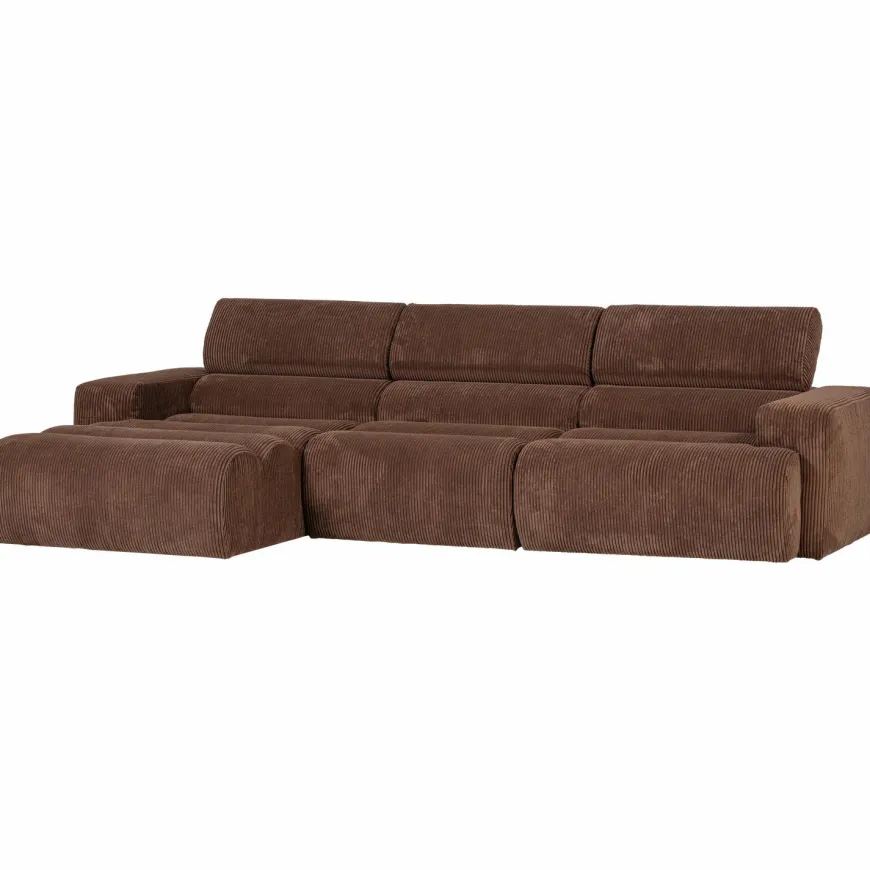Woood Novi chaise longue bank links ribstof mokkabruin