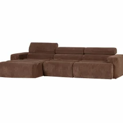 Woood Novi chaise longue bank links ribstof mokkabruin