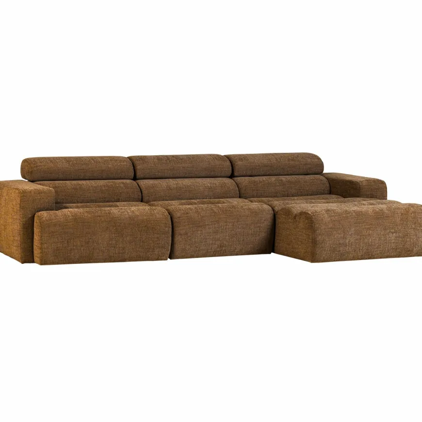 Woood Novi chaise longue bank rechts karamelbruin melange