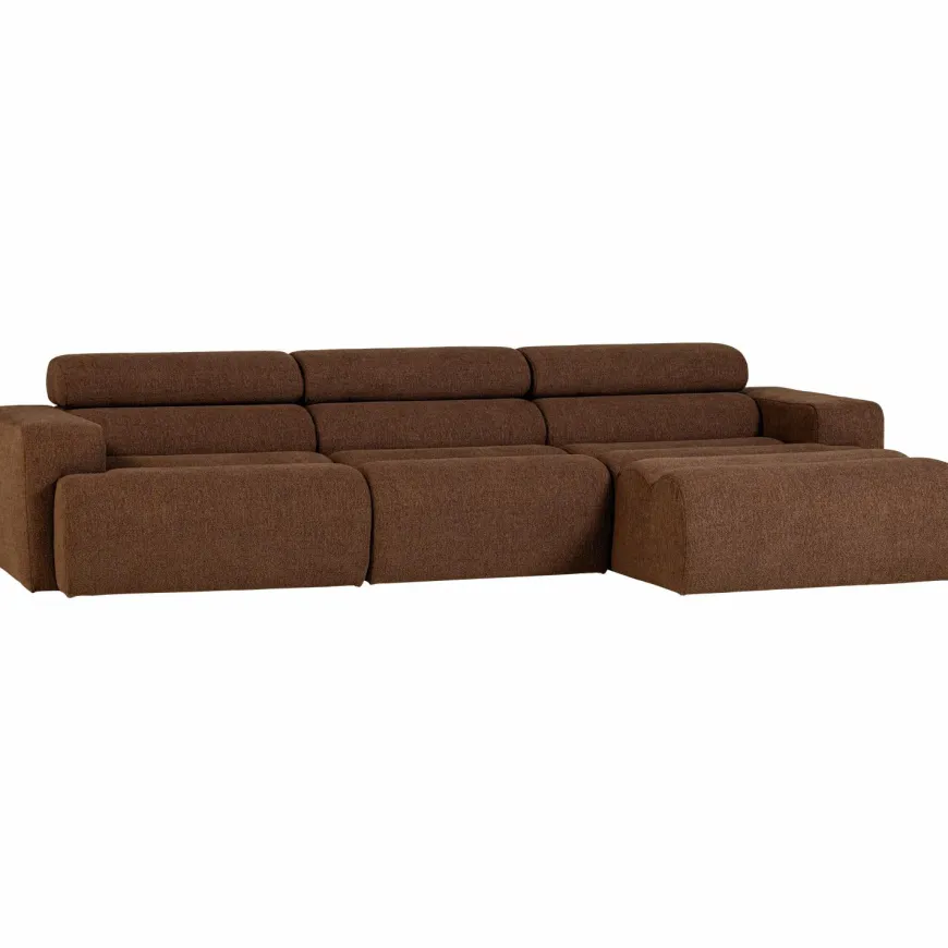 Woood Novi chaise longue bank rechts boucle mokkabruin