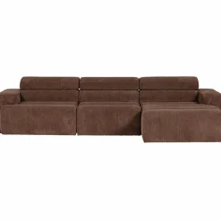 Woood Novi chaise longue bank rechts ribstof mokkabruin