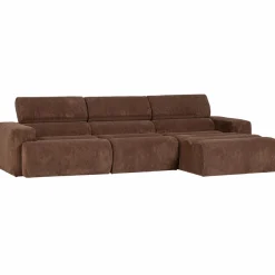Woood Novi chaise longue bank rechts ribstof mokkabruin