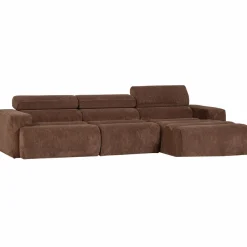 Woood Novi chaise longue bank rechts ribstof mokkabruin
