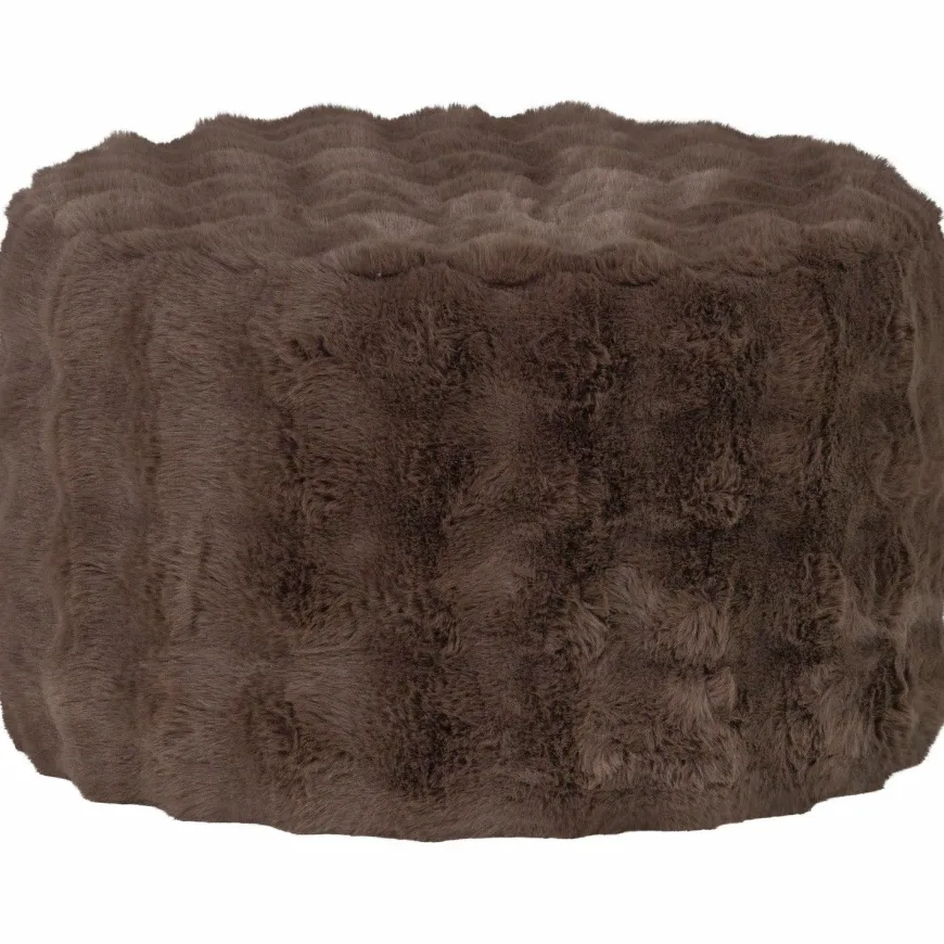 Woood Poef Olven laag fluffy stof bruin