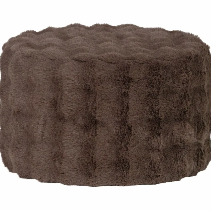 Woood Poef Olven laag fluffy stof bruin