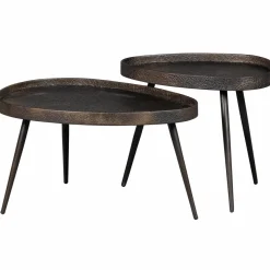 Woood Set van 2 - crude bijzettafels antique bronze
