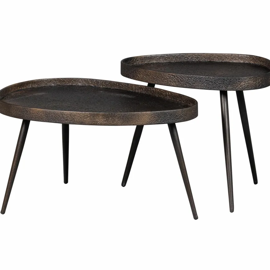 Woood Set van 2 - crude bijzettafels antique bronze