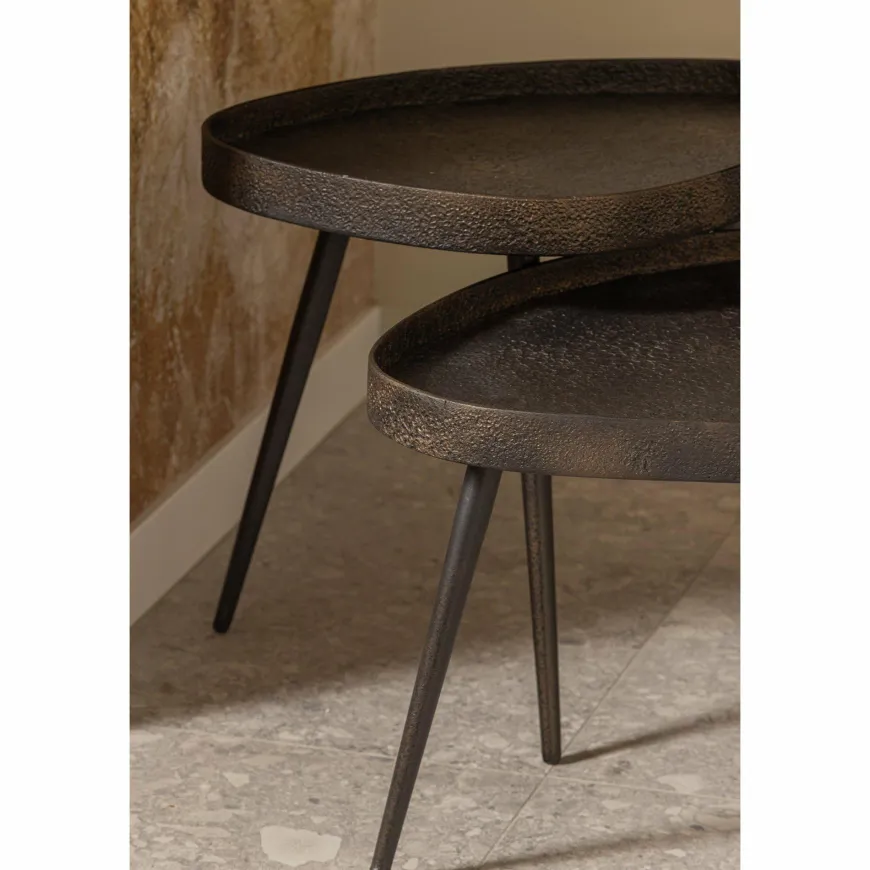 Woood Set van 2 - crude bijzettafels antique bronze