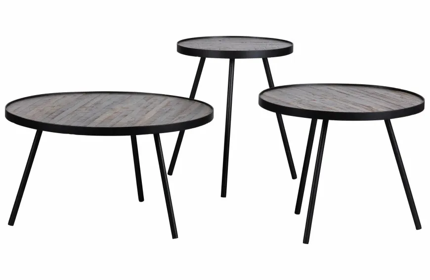 Woood Set van 3 - Lize Bijzettafels Hout/metaal