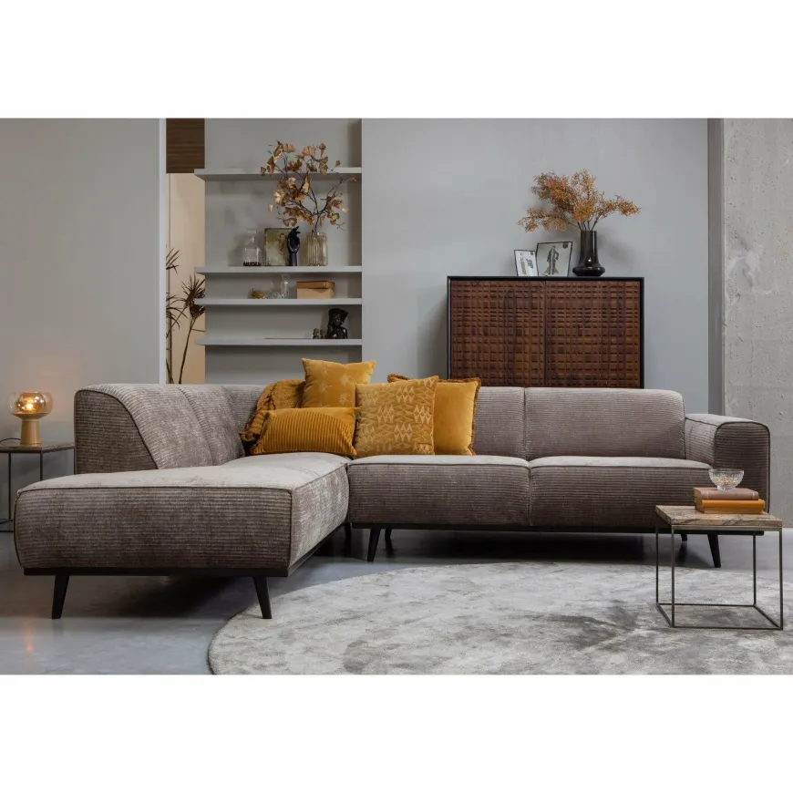 Woood Statement hoekbank links platte brede rib taupe
