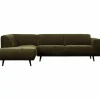 Woood Statement hoekbank links platte brede rib warm groen