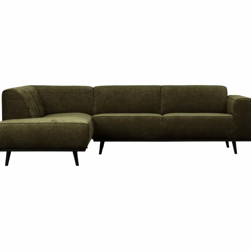 Woood Statement hoekbank links platte brede rib warm groen