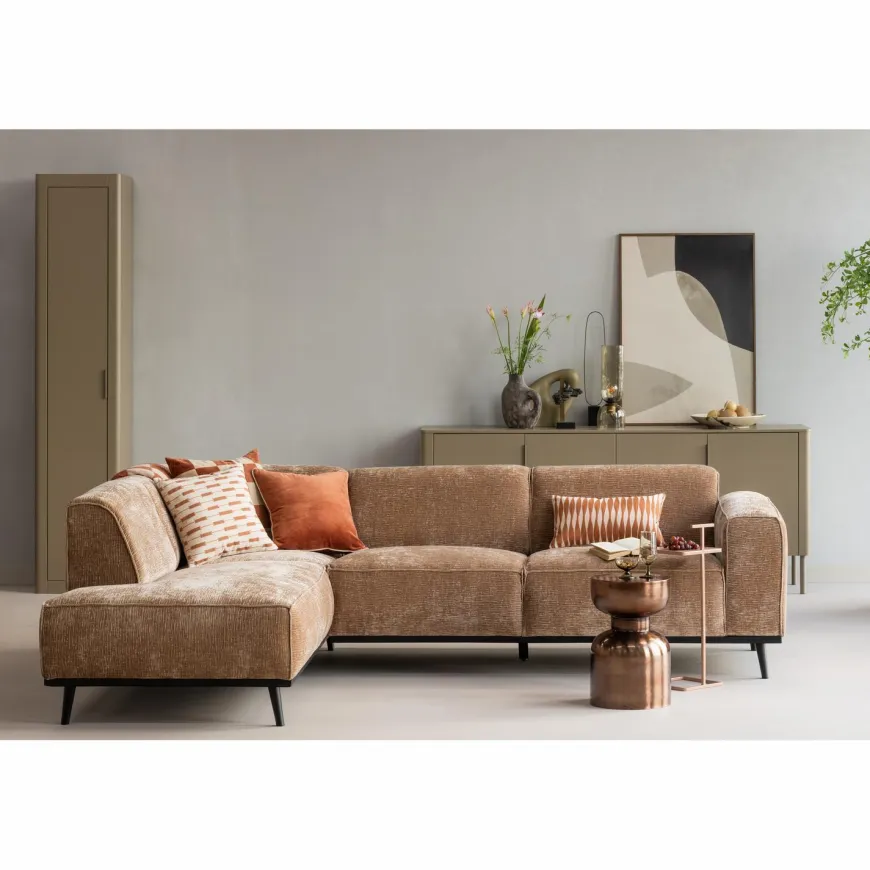 Woood Statement Hoekbank Links Chenille Velvet Perzikroze