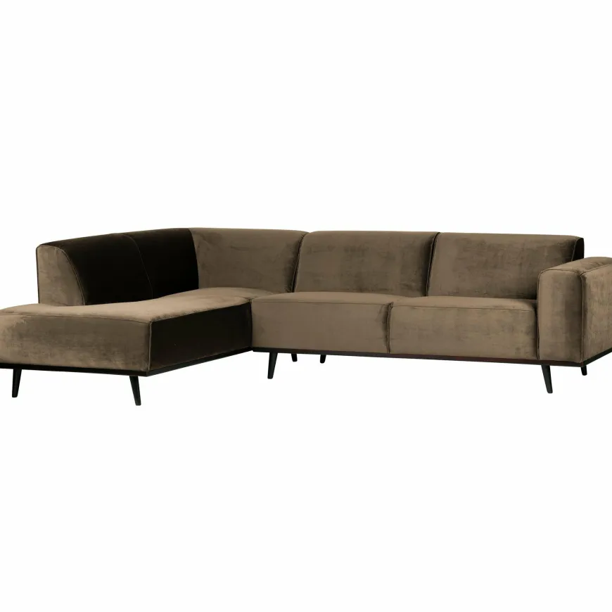 Woood Statement hoekbank links fluweel taupe