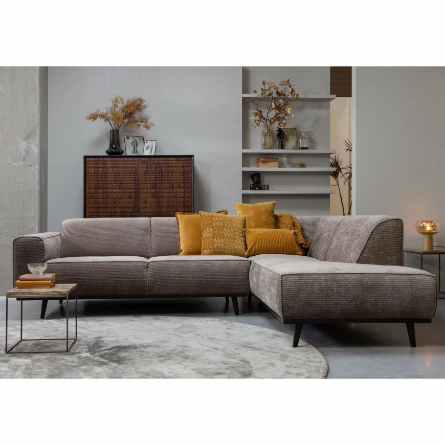 Woood Statement hoekbank rechts platte brede rib taupe
