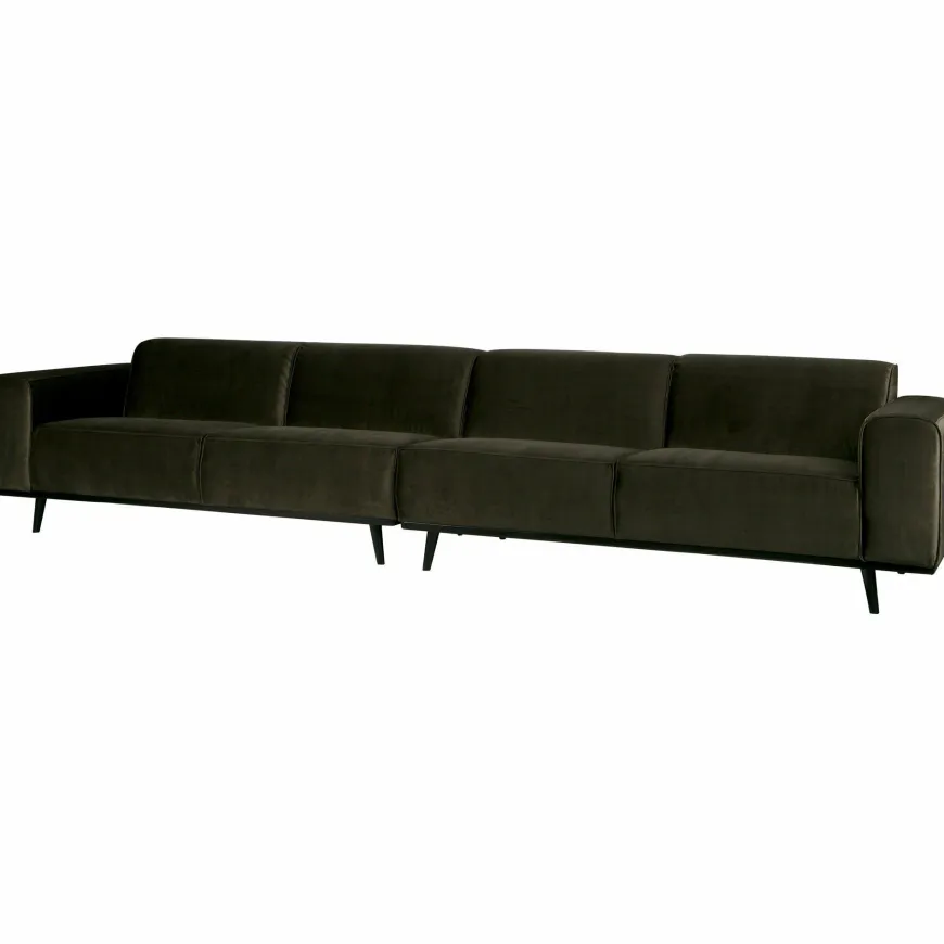 Woood Statement xl 4-zits bank 372 cm fluweel warm groen