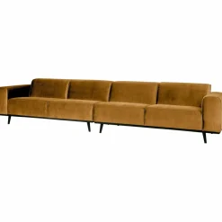 Woood Statement xl 4-zits bank 372 cm fluweel honing geel