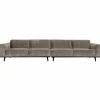 Woood Statement xl 4-zits bank 372 cm platte brede rib clay