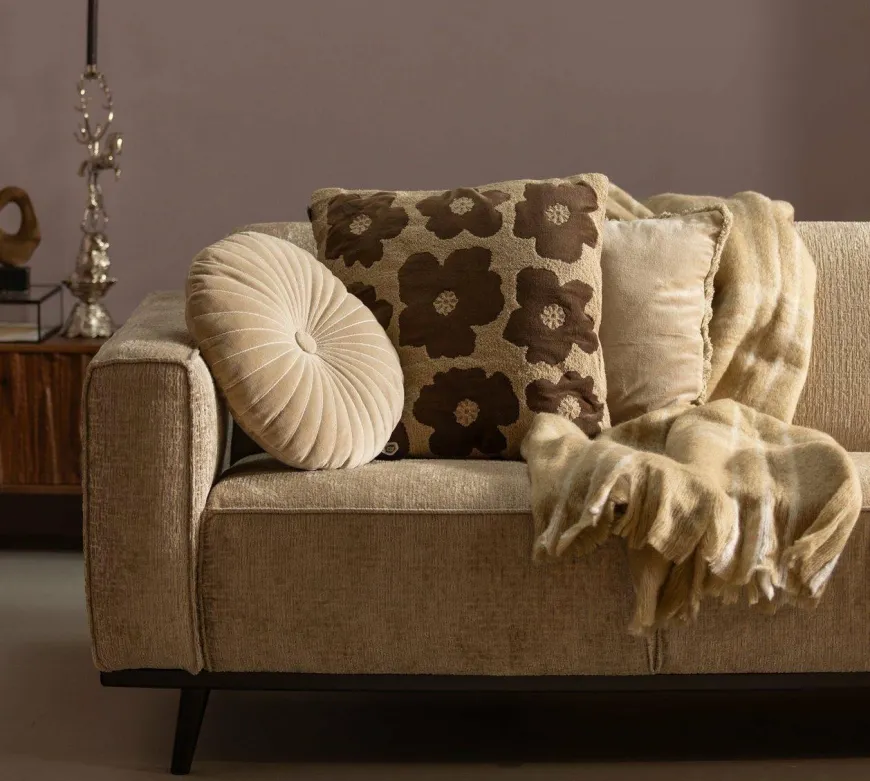 Woood Statement 3-zits bank 230 cm structure velvet wheatfield