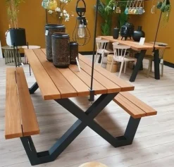 Woood Tablo Outdoor Picknicktafel Naturel Met X-poot Metaal [fsc]