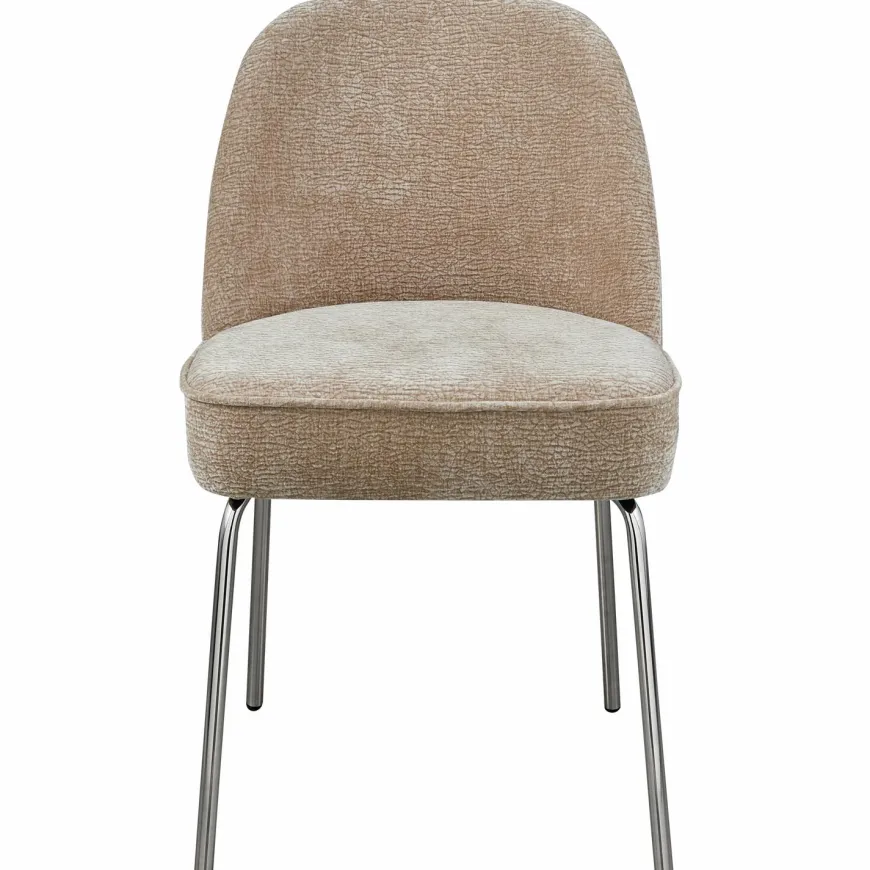 Woood Vogue eetkamerstoel 3d chenille zand chrome poot