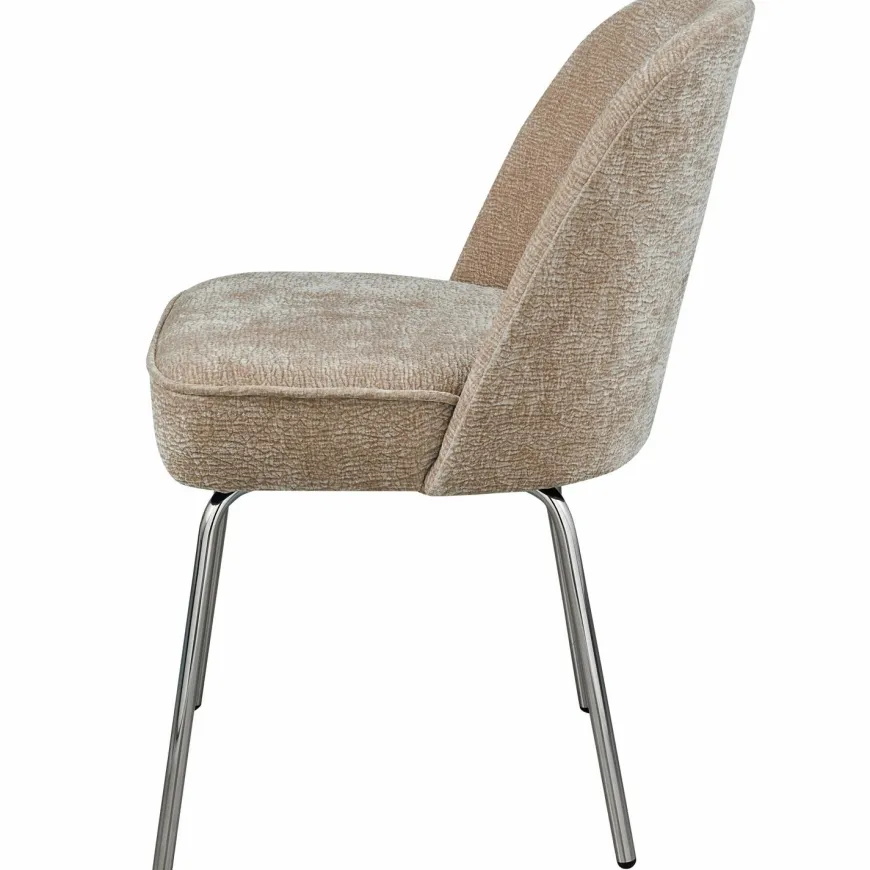 Woood Vogue eetkamerstoel 3d chenille zand chrome poot