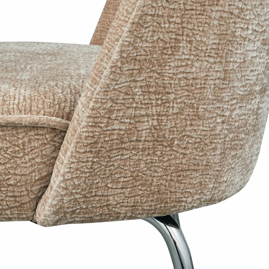 Woood Vogue eetkamerstoel 3d chenille zand chrome poot