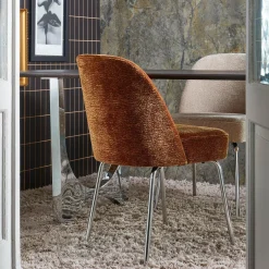 Woood Vogue eetkamerstoel 3d chenille middenbruin chrome poot