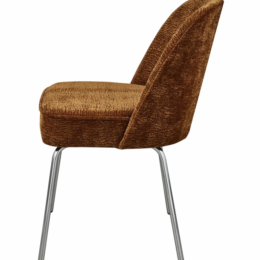 Woood Vogue eetkamerstoel 3d chenille middenbruin chrome poot