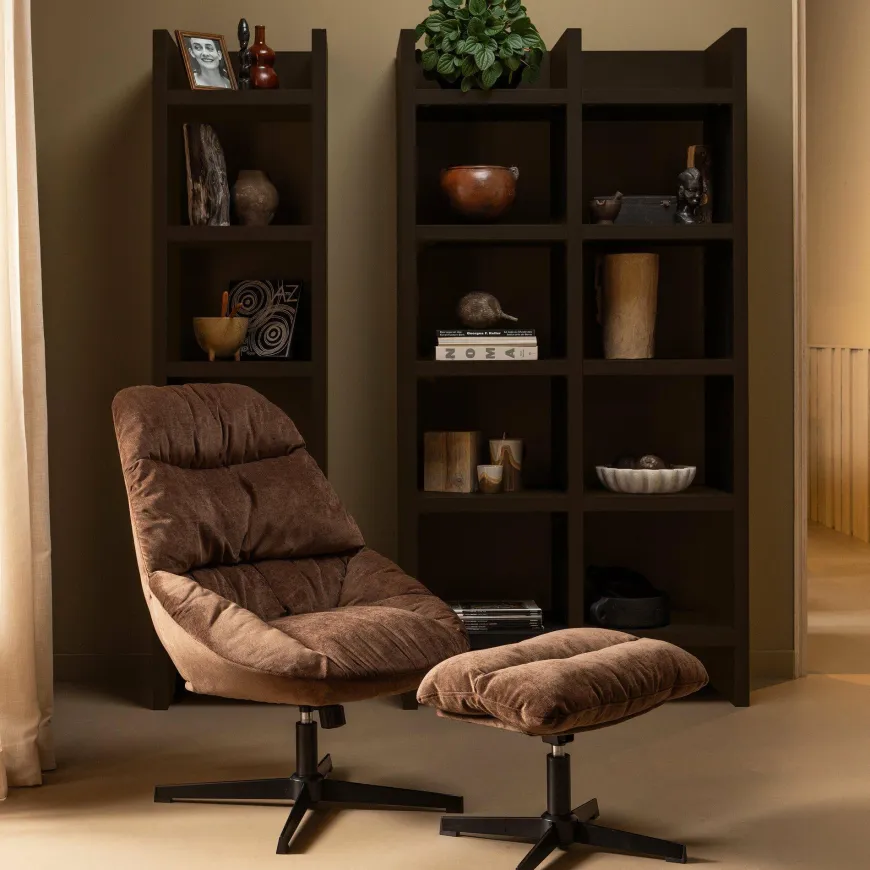 Woood Yaro draaibare fauteuil met hocker espresso