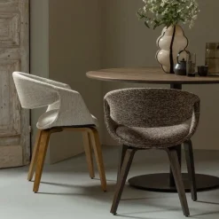 Woood Yossi eetkamerstoel bruin met houten poot donkerbruin